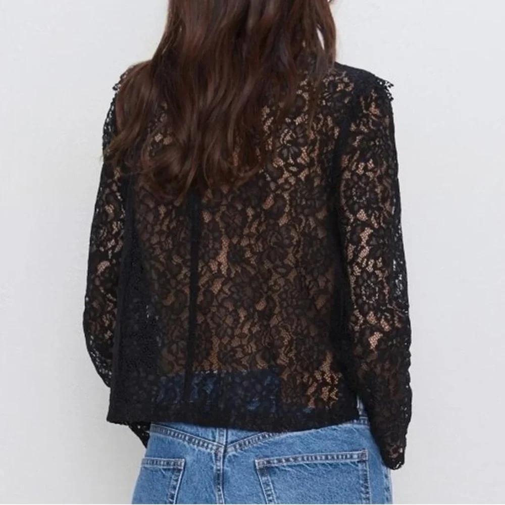 Zara Black Lace Long Sleeve Victorian Style Blouse Top Shirt Size XS - Picture 5 of 5